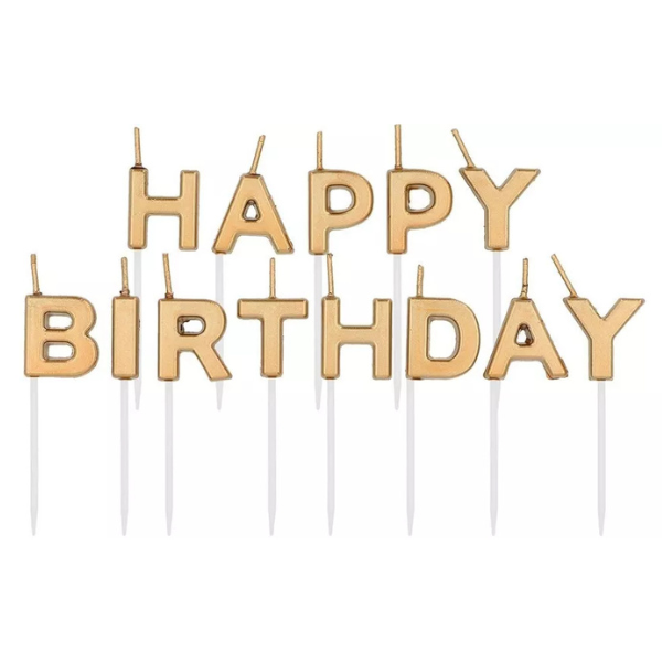 Bougies lettres - Happy Birthday Gold