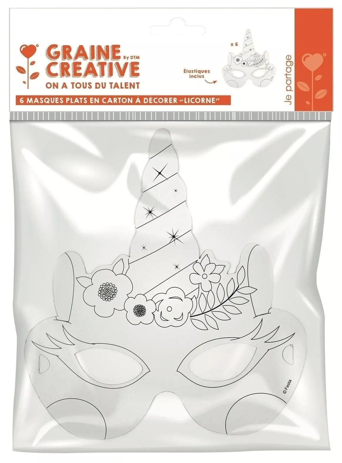 6 Masques licornes à décorer