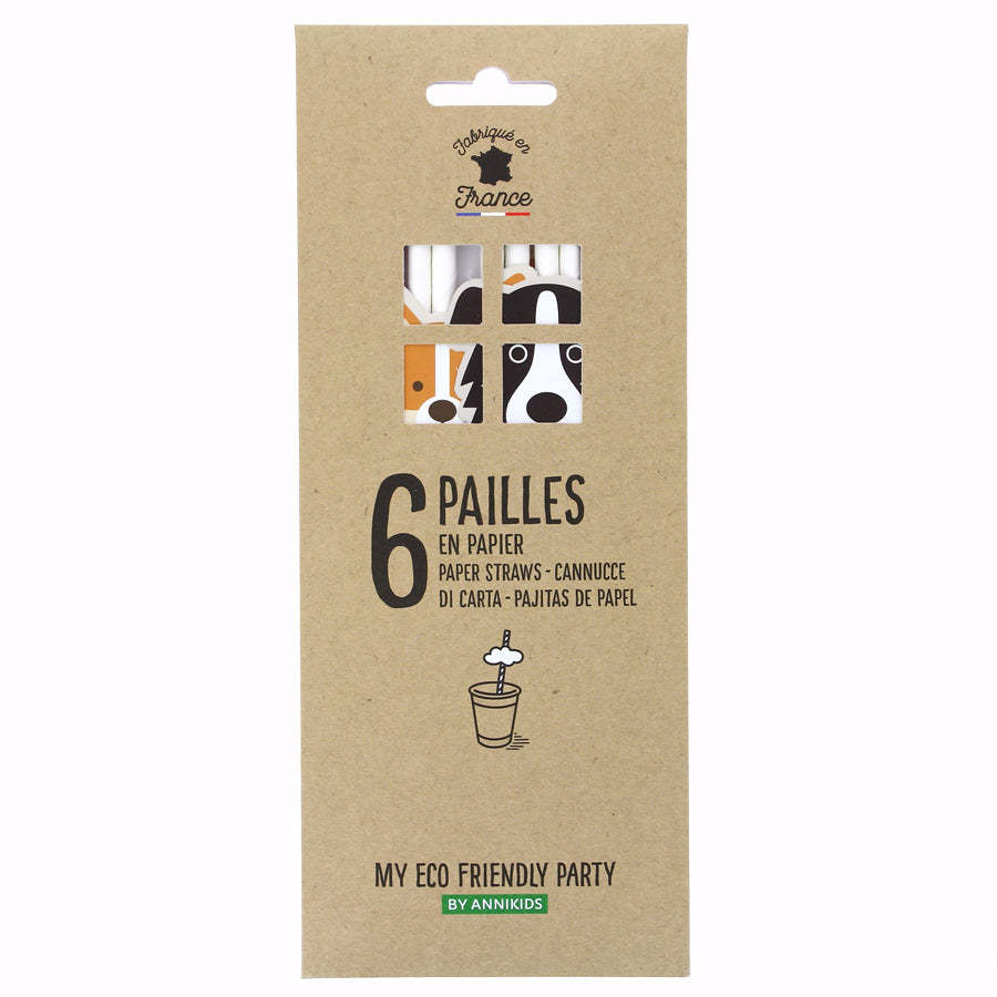 6 Pailles en papier - Chiens